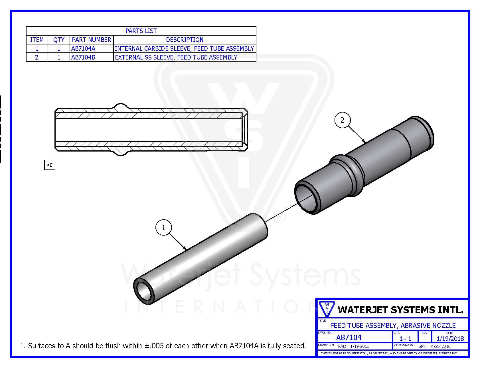 AB7104 Feed Tube Assembly, Abrasive Nozzle - Image 1