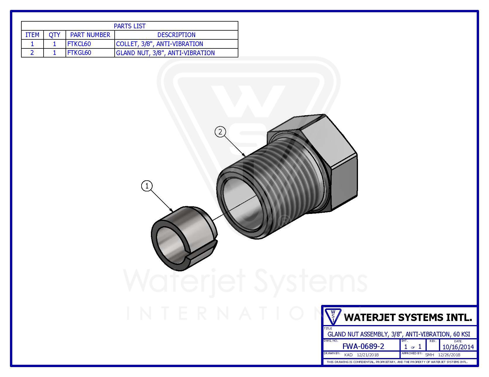 FWA-0689-2 Gland Nut Assembly, 3/8", Anti-Vibration, 60 KSI - Image 1